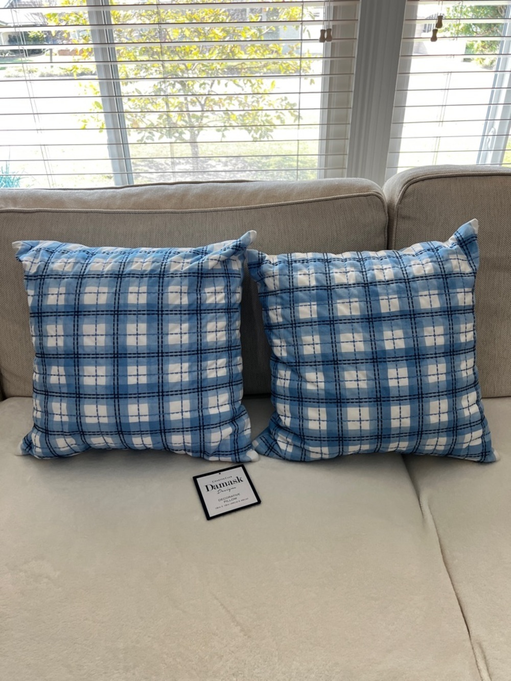 2 Charter Club Damask Designs Decorative Pillow 18x18 Blue/White Plaid Cotton